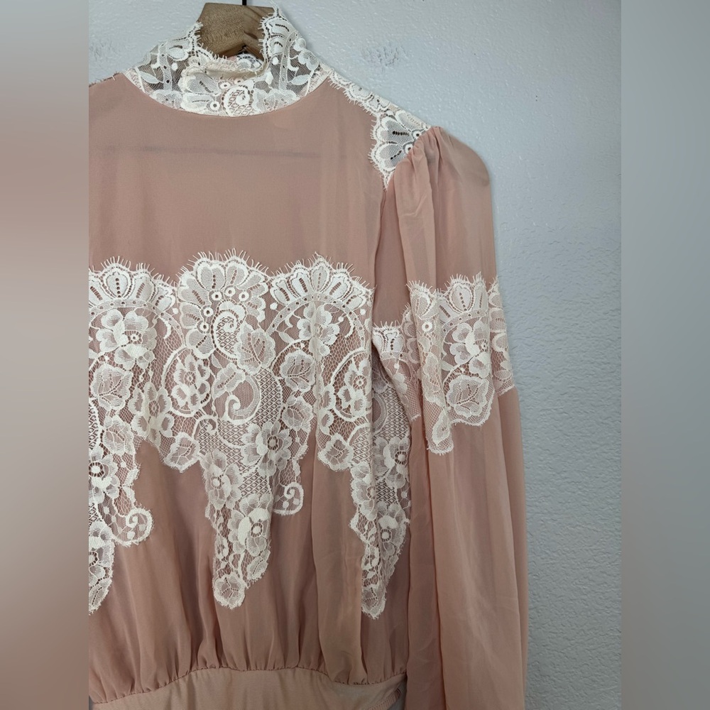 We Are HAH x Revolve Queen 4 A Day Lace Chiffon Bodysuit in Copper Rose size XS - Picture 10 of 16